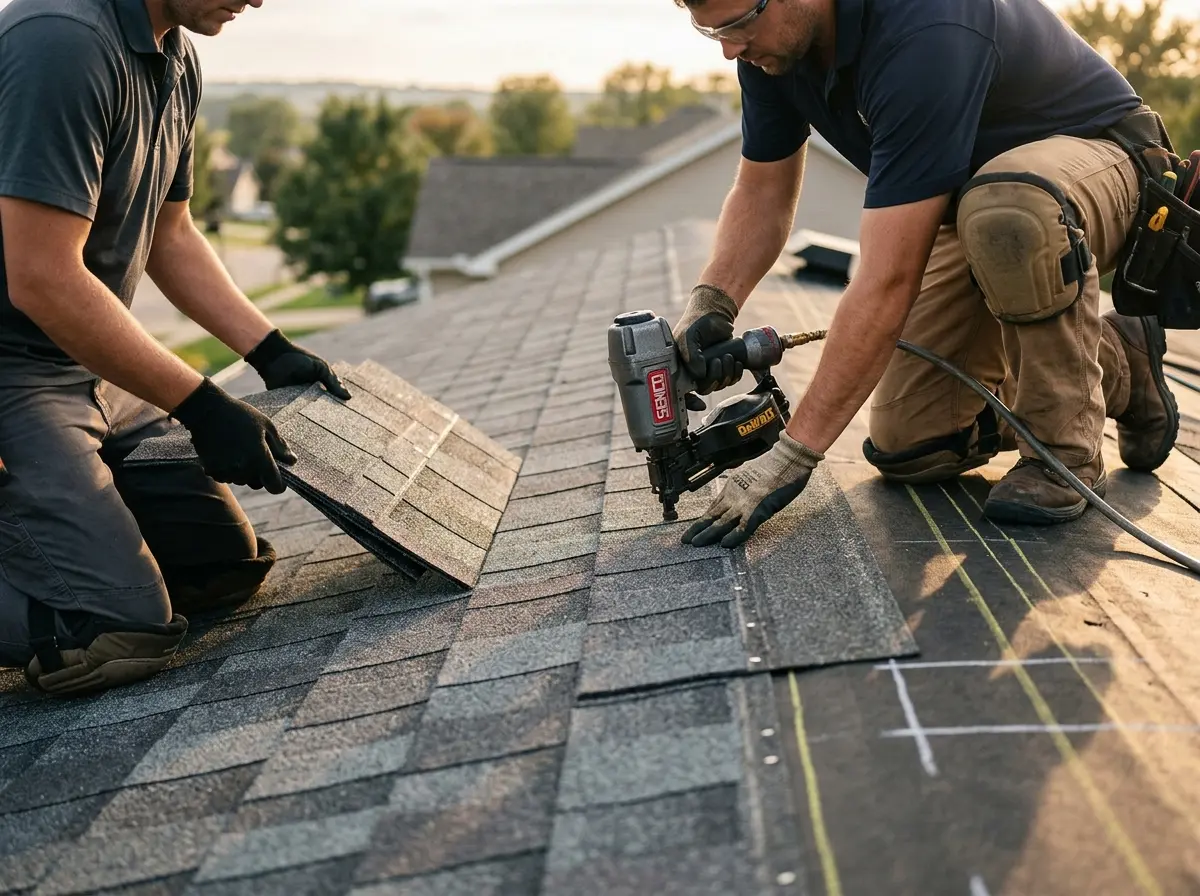 Professional roofer working on a residential roof in Lihue